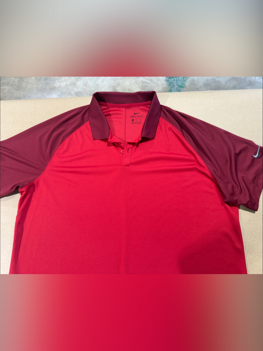 Nike Men’s Red Polo with Burgundy Raglan Sleeves